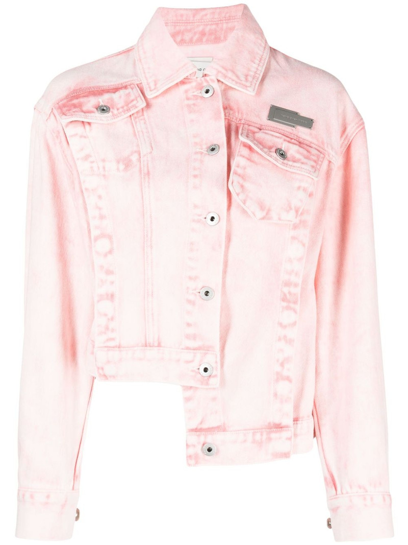 logo-plaque asymmetric denim jacket 1