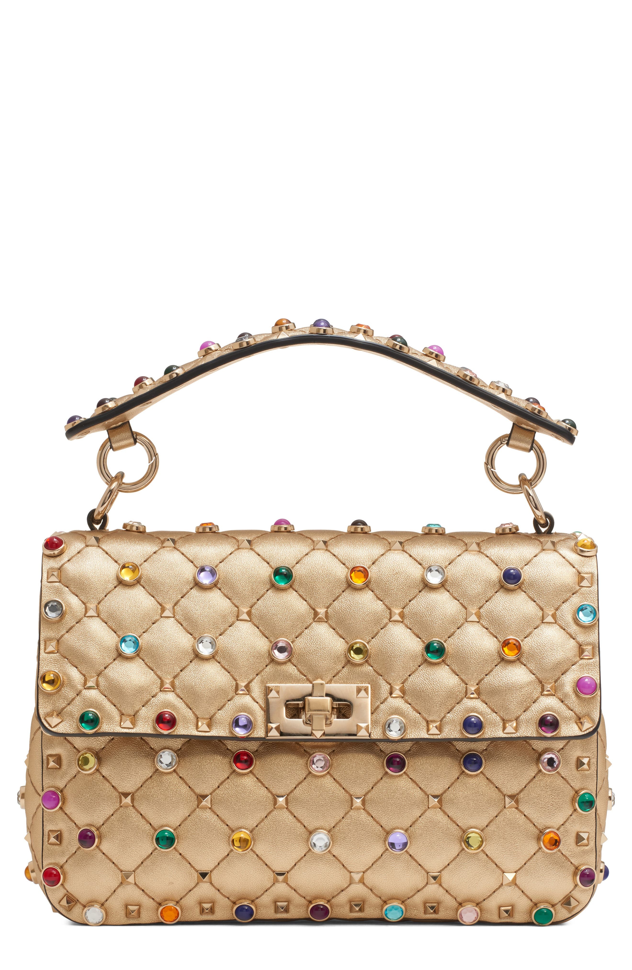 Valentino Garavani Small Rockstud Quilted Metallic Leather Shoulder Bag in Mekong/Soft Beige/Multico - 1