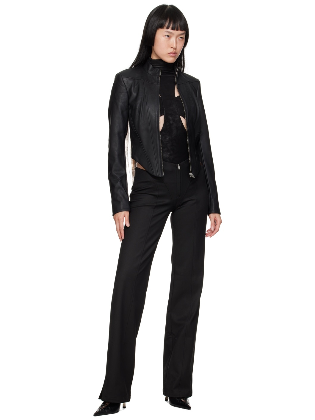 Black Butterfly Faux-Leather Bodysuit - 5