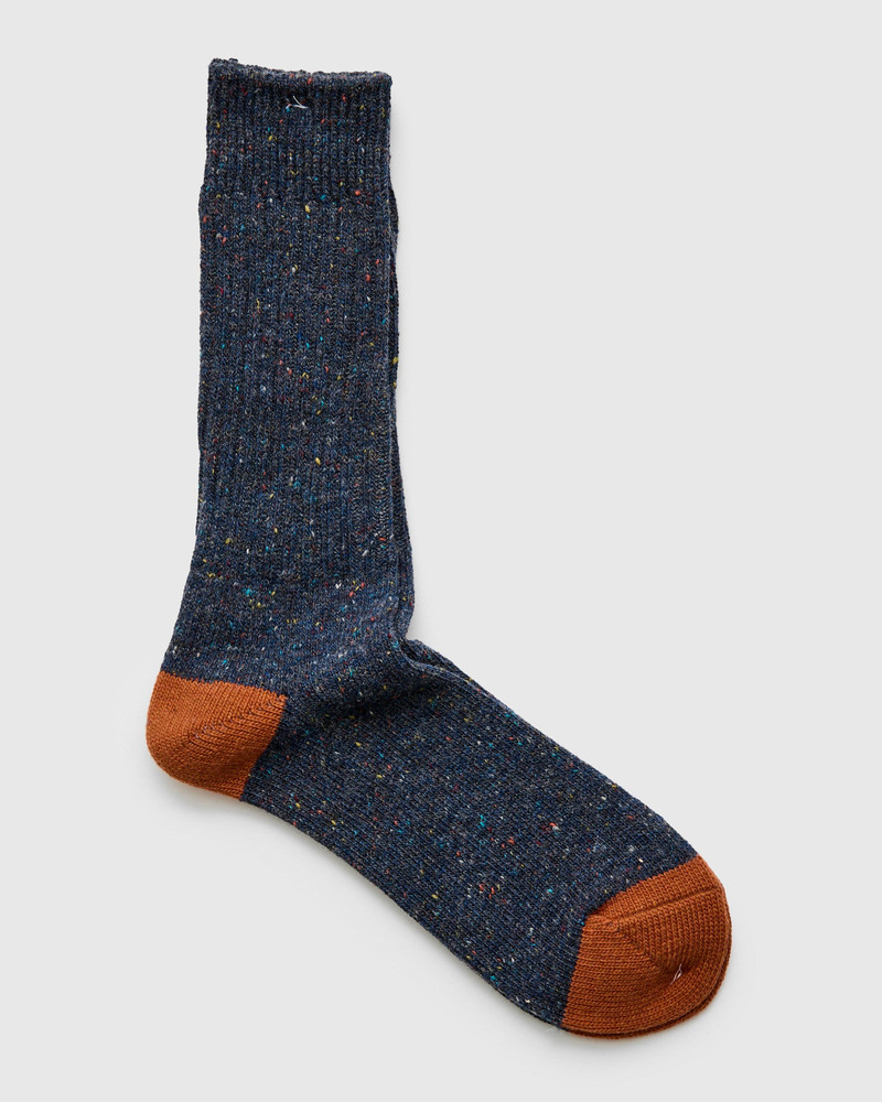 ANONYMOUSISM Tweed Nep Crew Sock in Navy Melange outlook
