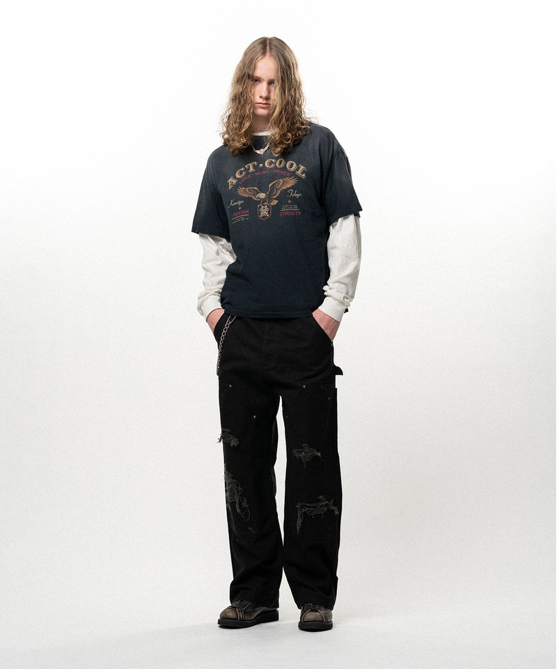 "ACT-COOL Eagle" Distressed T-shirt 7