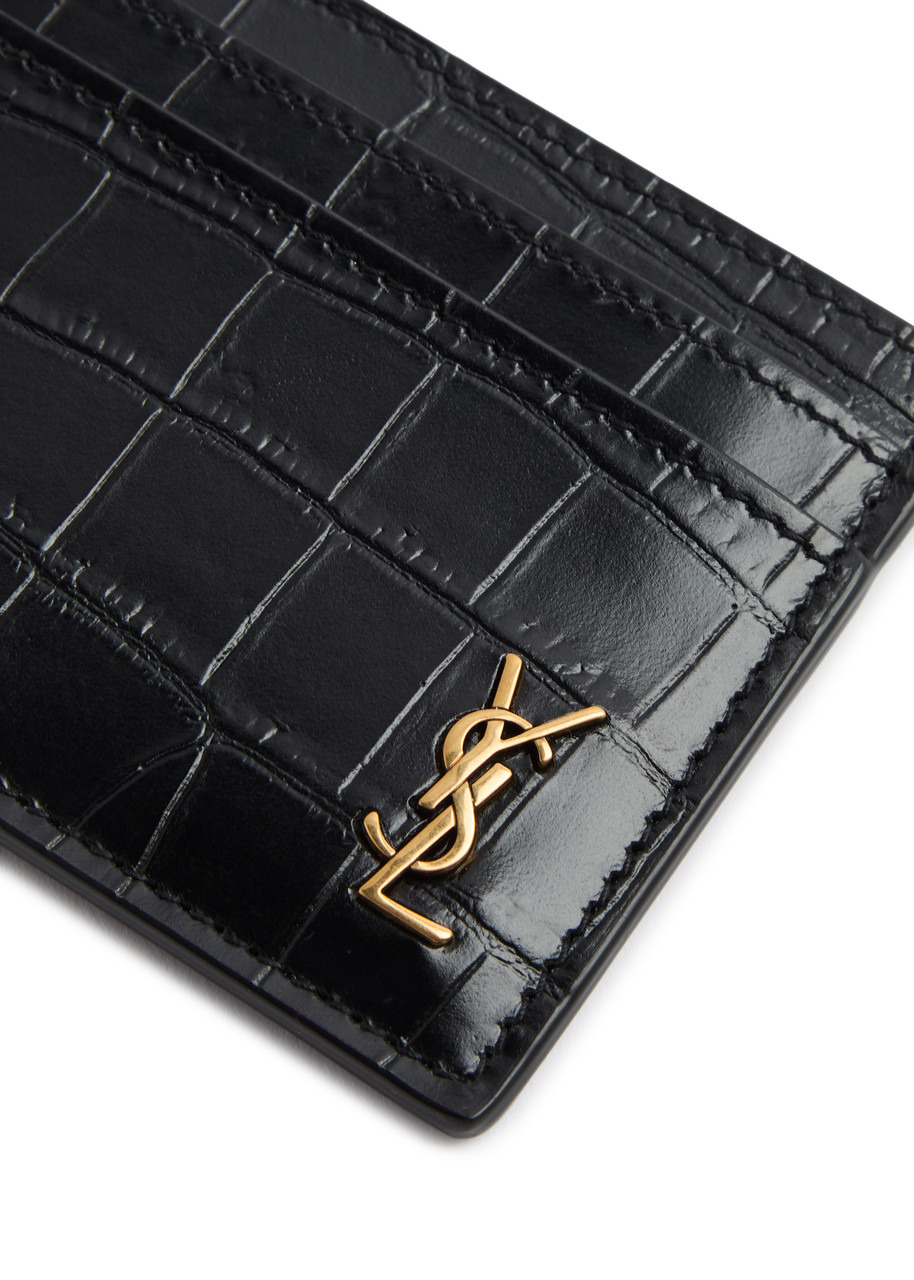 Saint Laurent Logo Crocodile-effect Leather Card Holder - 3