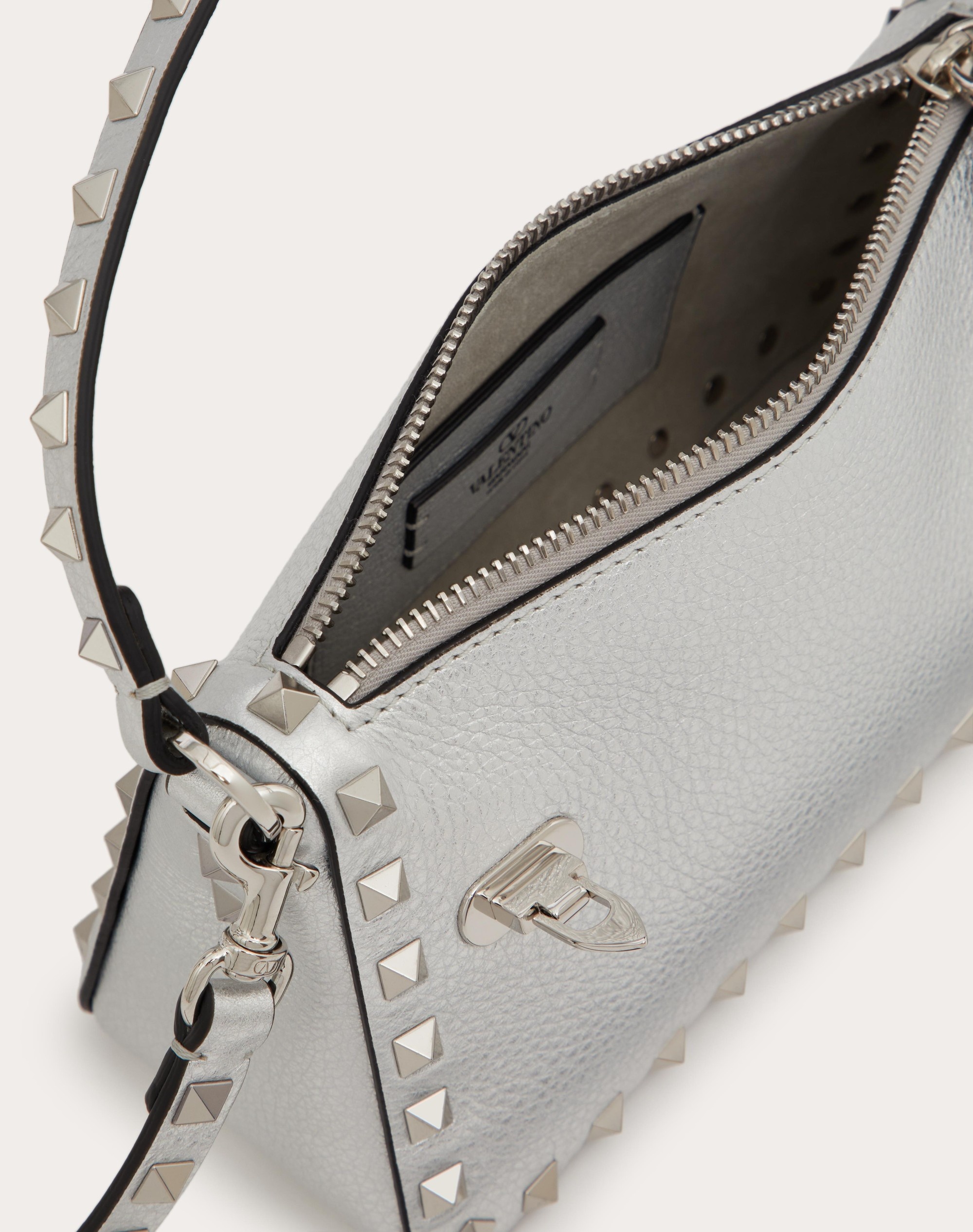 SMALL ROCKSTUD GRAINY METALLIC CALFSKIN CROSSBODY BAG - 7