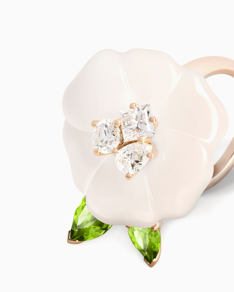 GIORGIO ARMANI BLANCHE RING IN 18K GOLD, DIAMOND, WHITE AGATE AND PERIDOT outlook