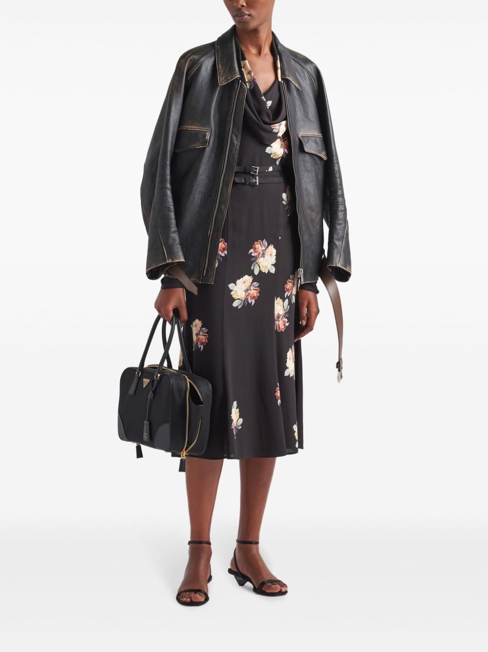 floral-print sablÃ© midi dress - 2