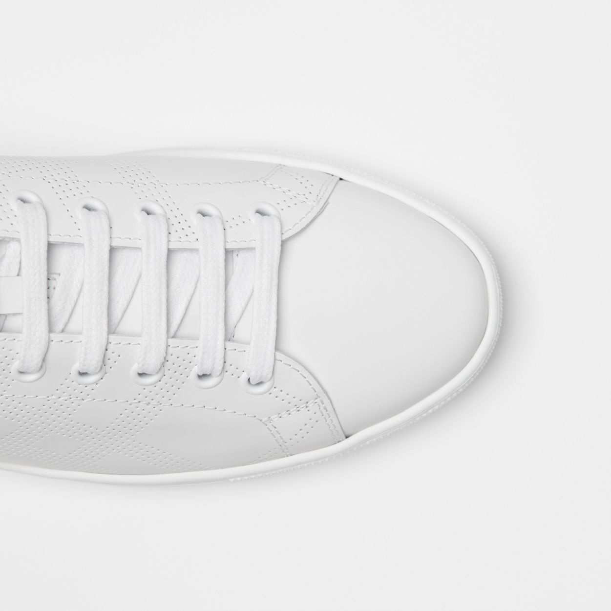 Perforated Check Leather Sneakers - 3