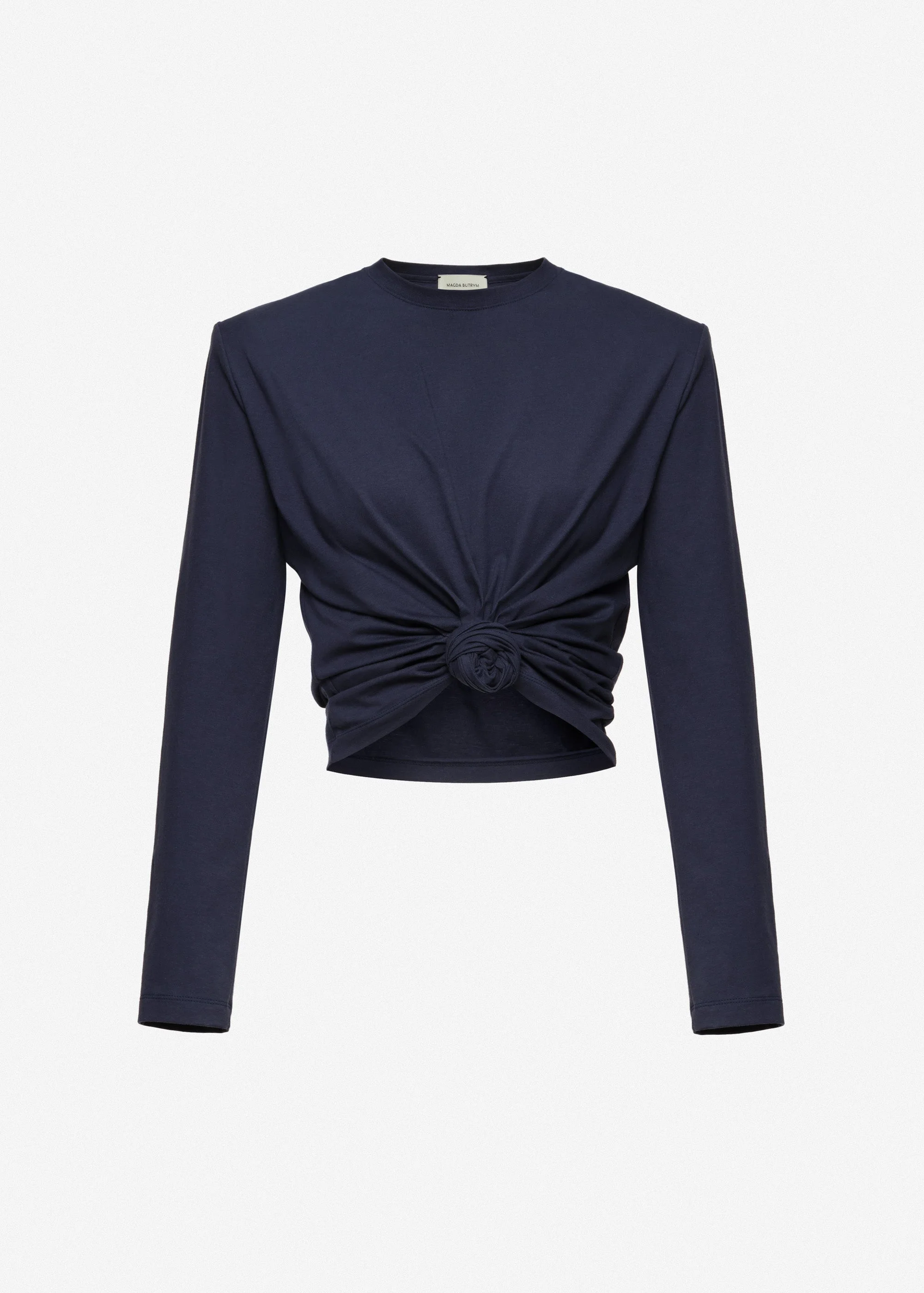 Knotted longsleeve jersey blouse in navy - 1