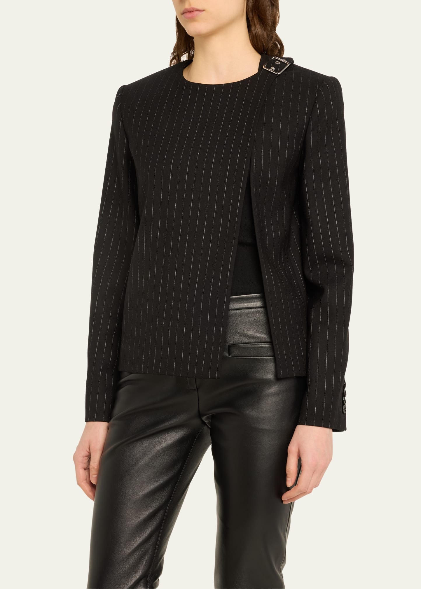 COURREGES 国内買付 BUCKLE TAILORED PINSTRIPE TOP courreges-black-Tailored-