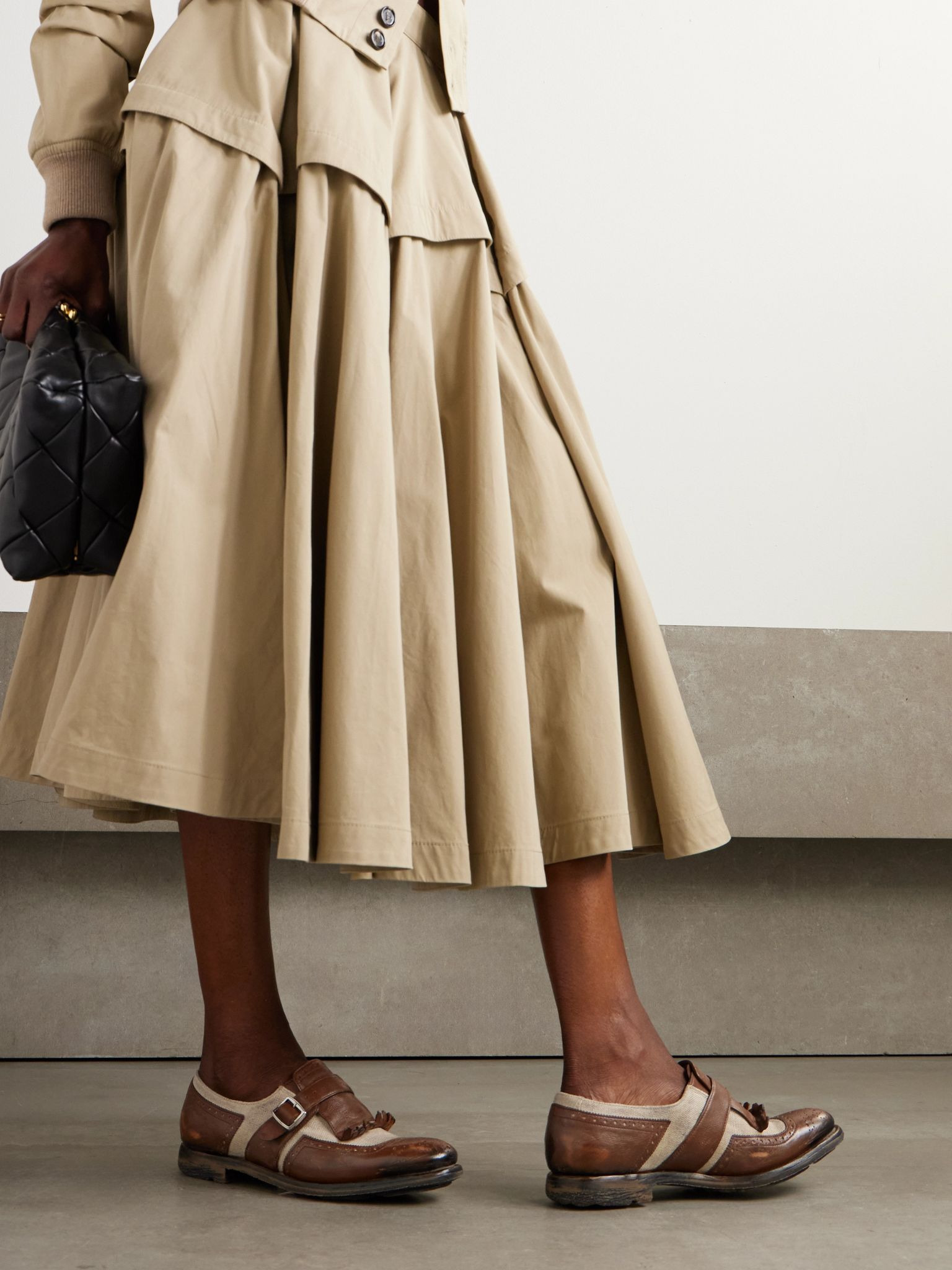 Shanghai distressed leather and canvas brogues Ecru - 2