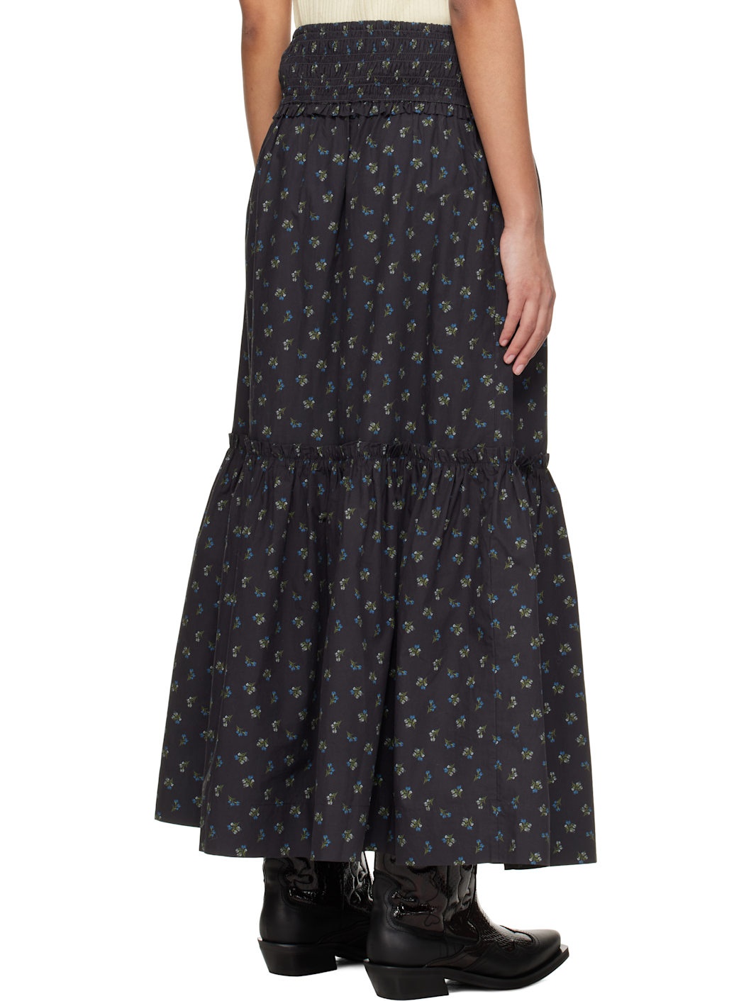 Black Floral Printed Maxi Skirt - 3