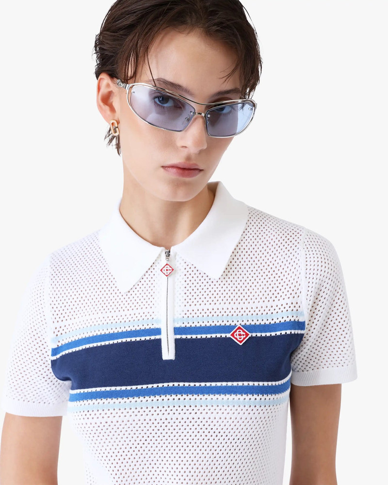 White & Blue Striped Mesh Midi Dress | Casablanca Paris 5