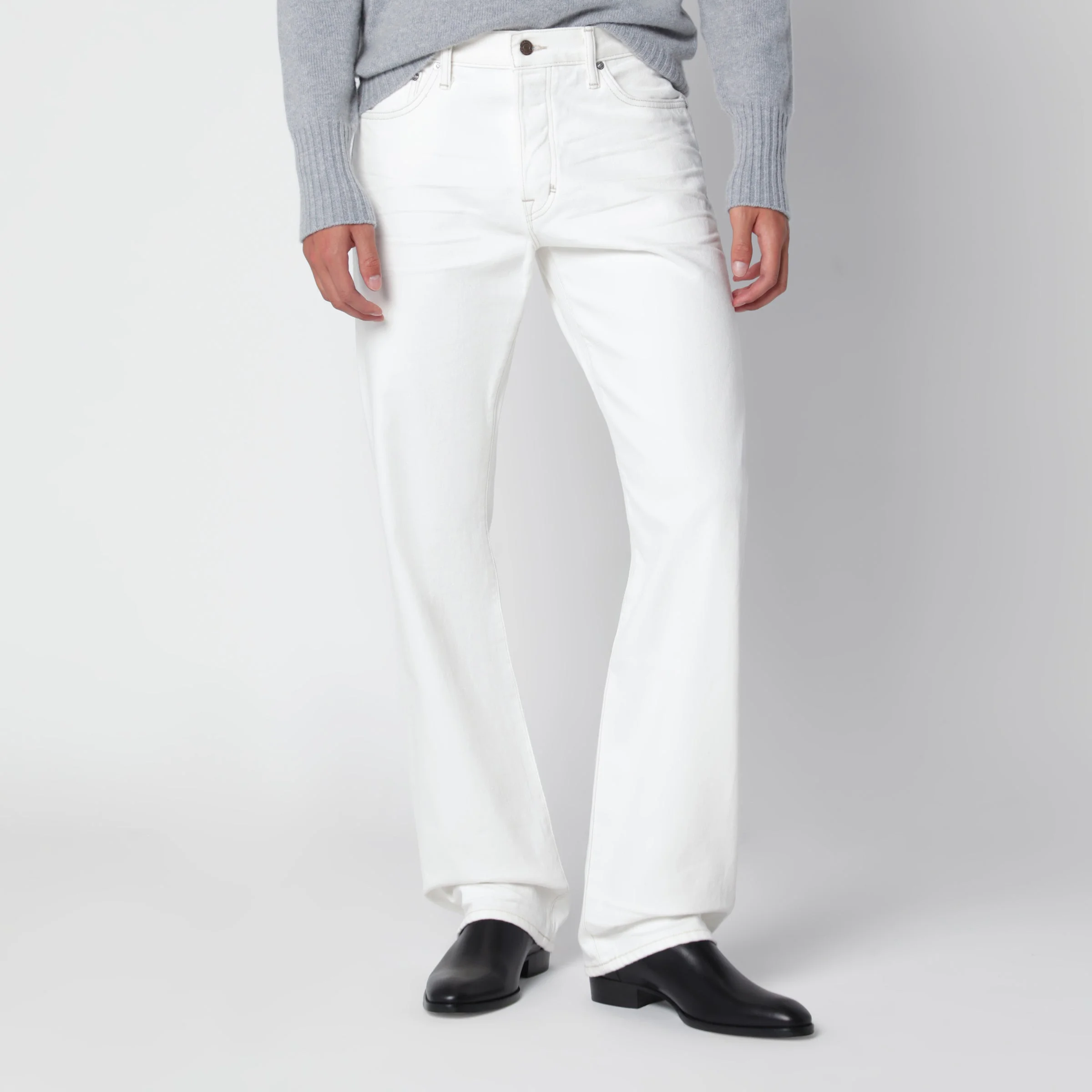 White jeans with biker-effect details - 1