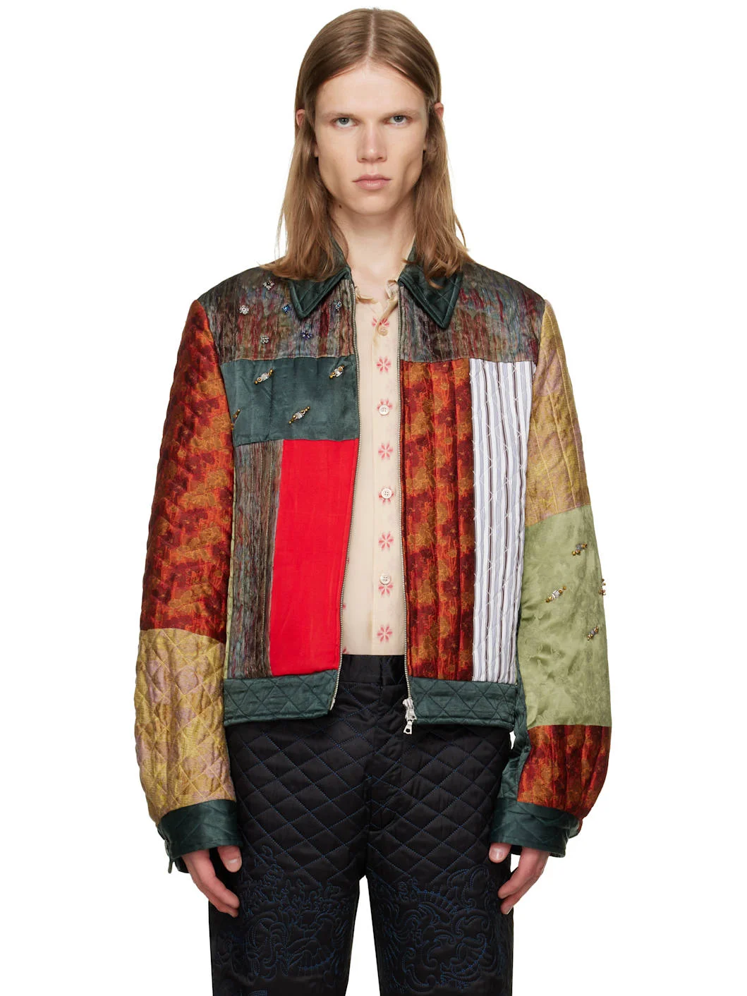 Multicolor Paneled Silk Jacket - 1