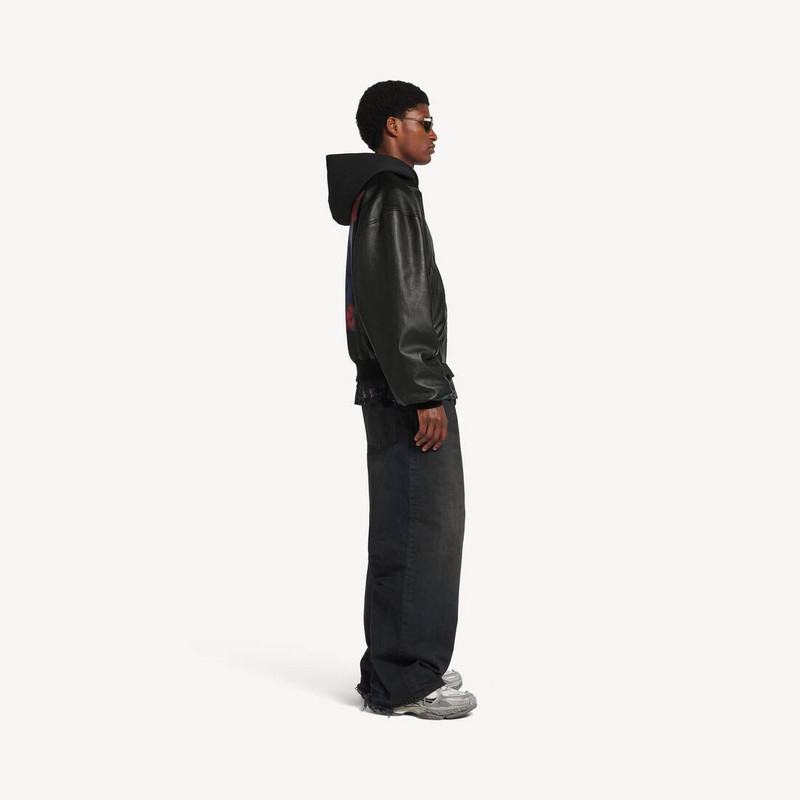 Men's Patched Hooded Jacket in Black 3