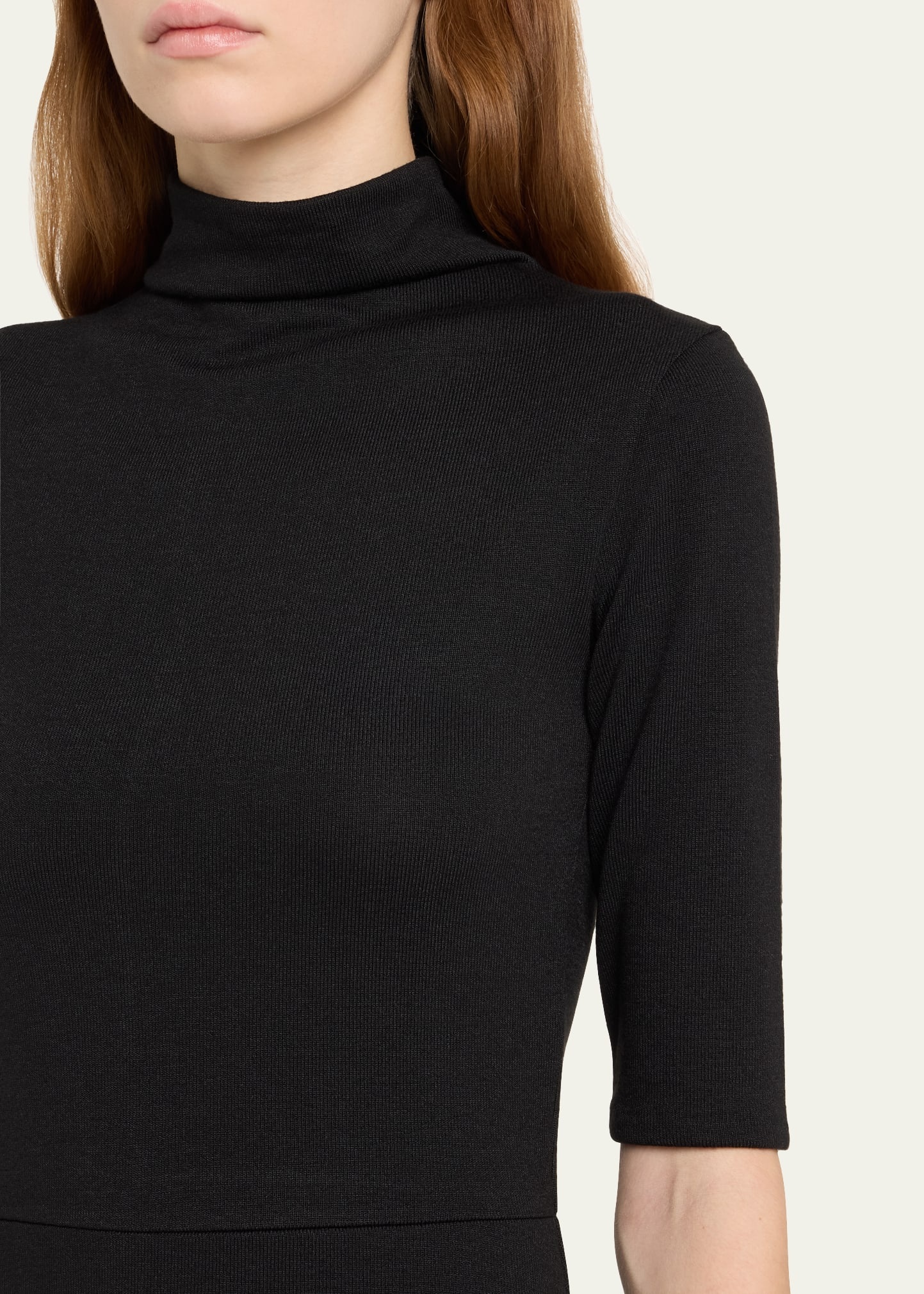 Elbow-Sleeve Turtleneck Midi Dress - 5