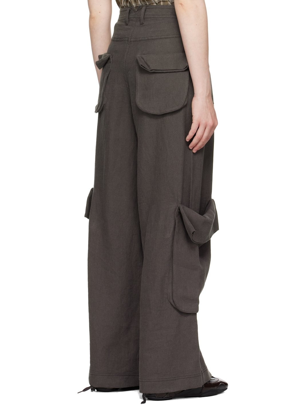 Gray Linen Cargo Pants - 3