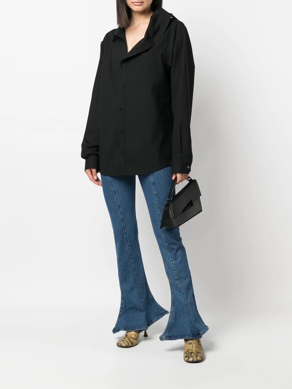 logo-embroidered asymmetric shirt - 3