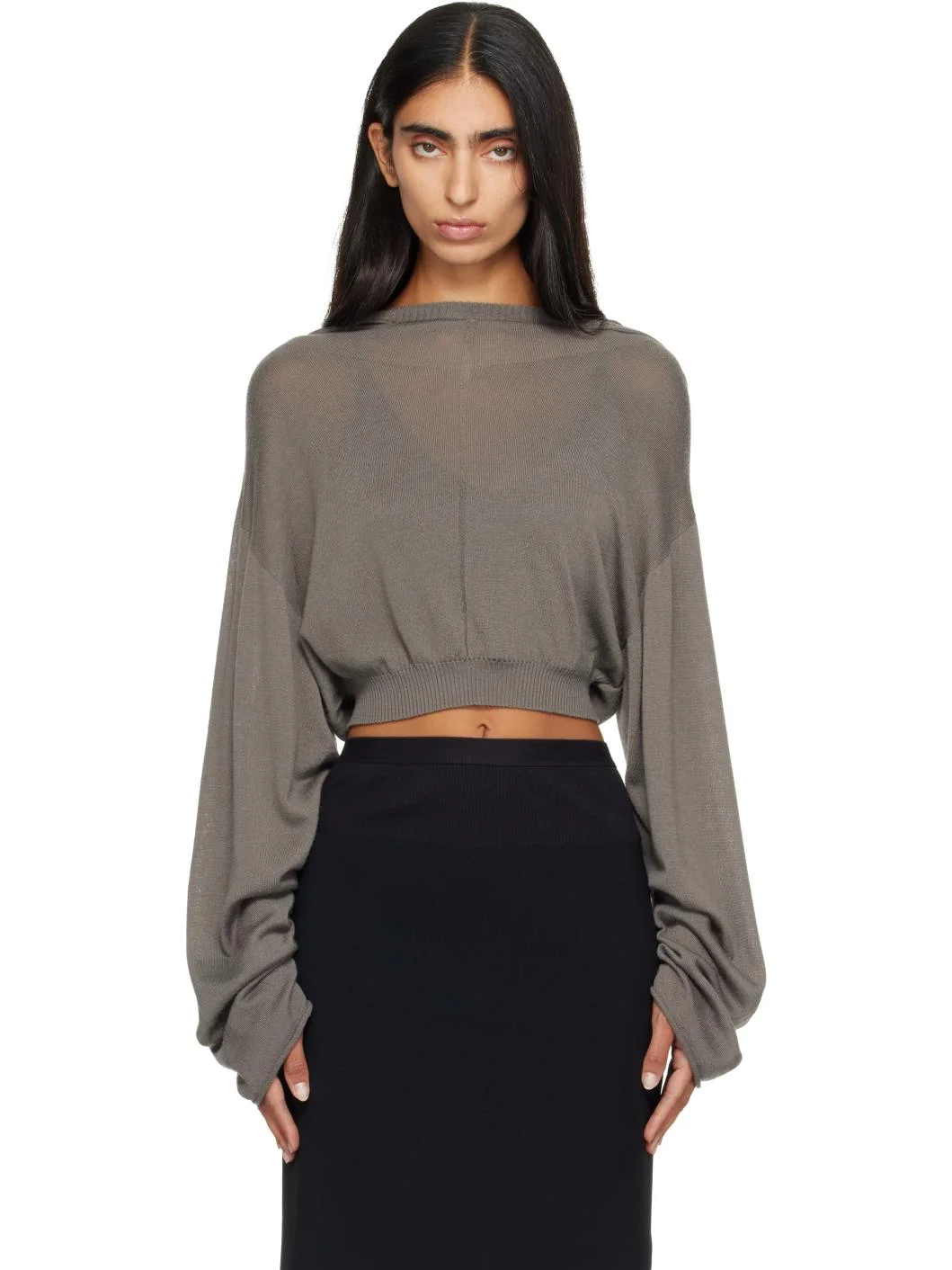 Gray Tower Cropped Tunic Hoodie - 1