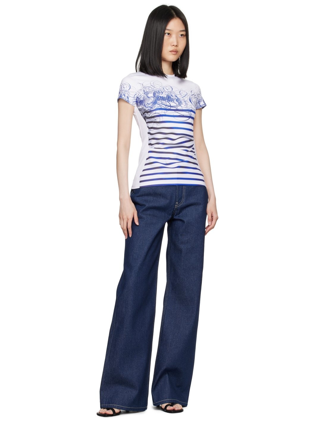 White & Blue 'The Calligraphy Marinière' T-Shirt - 4