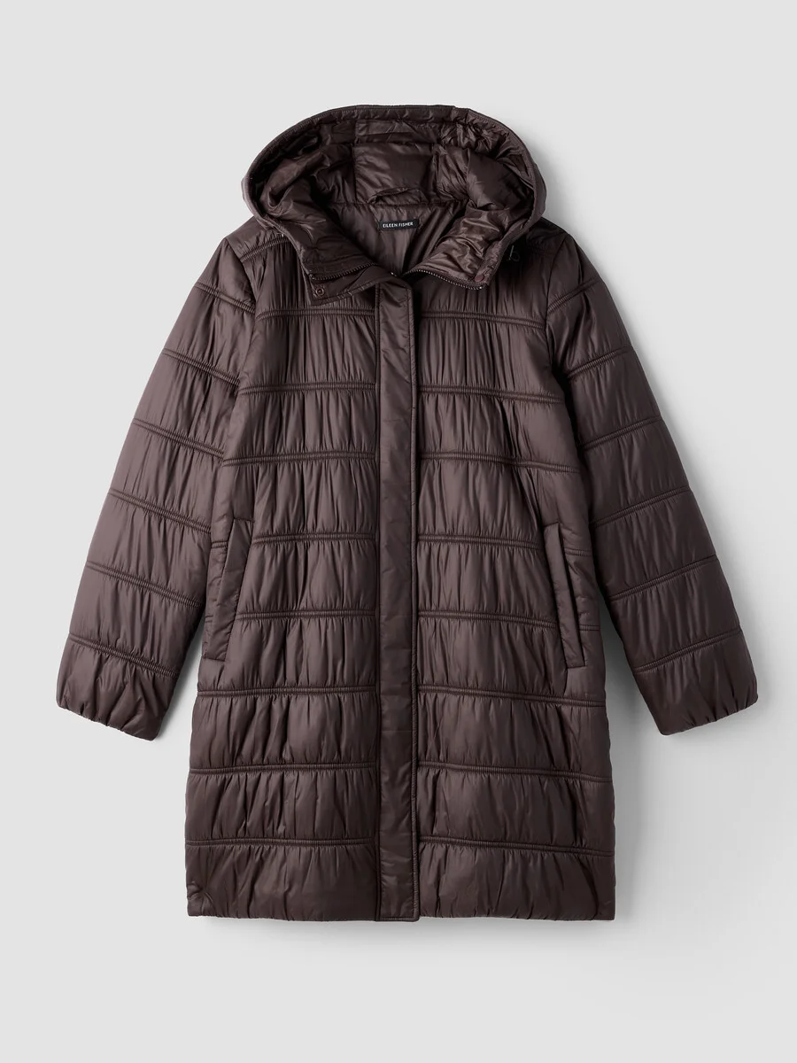 Eggshell Recycled Nylon Hooded Quilted Coat - 1