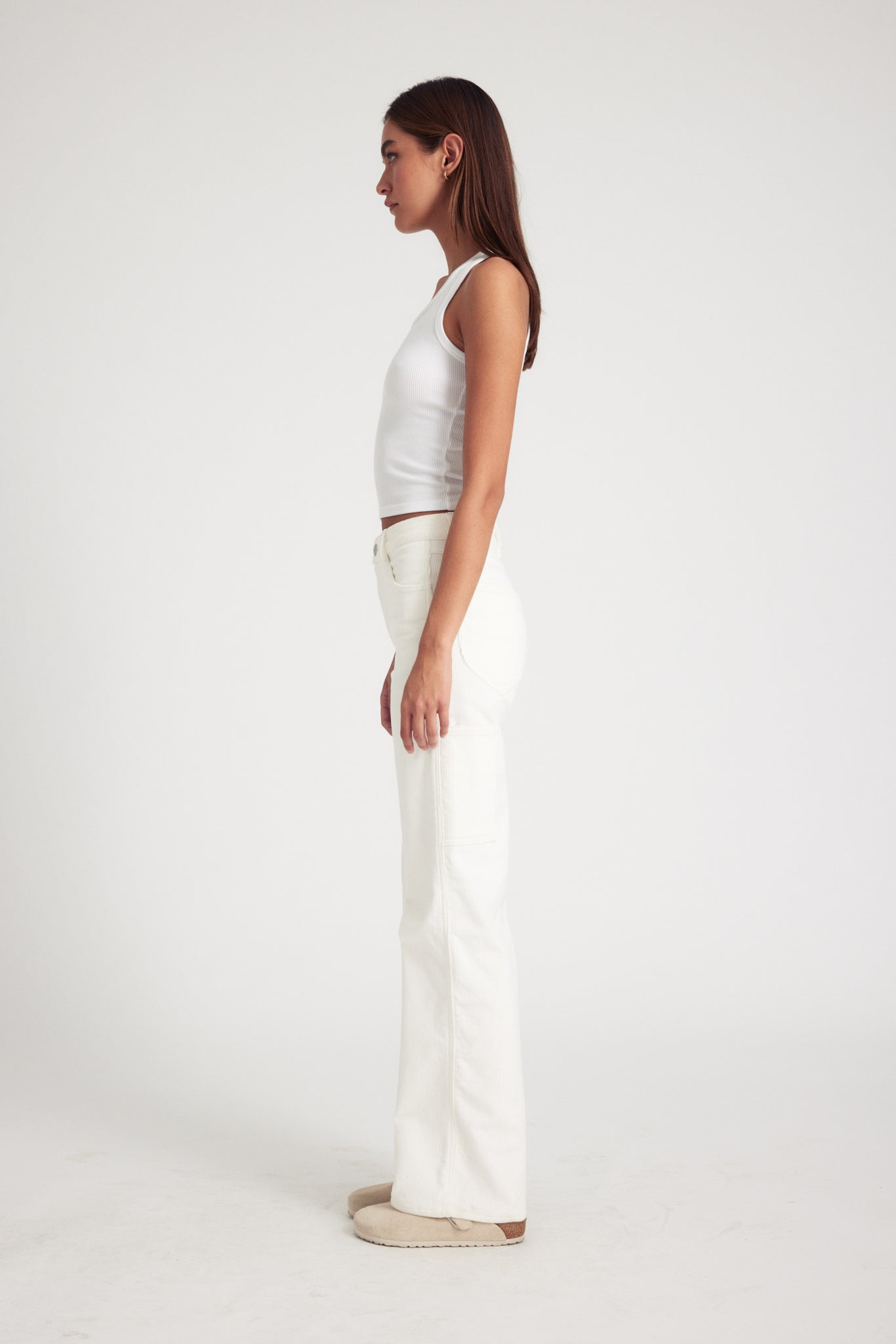 WHITE CORDUROY CARPENTER PANTS - 3
