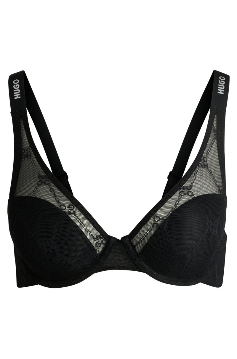 SIGNATURE-LACE UNDERWIRE BRA WITH LOGO STRAPS 1