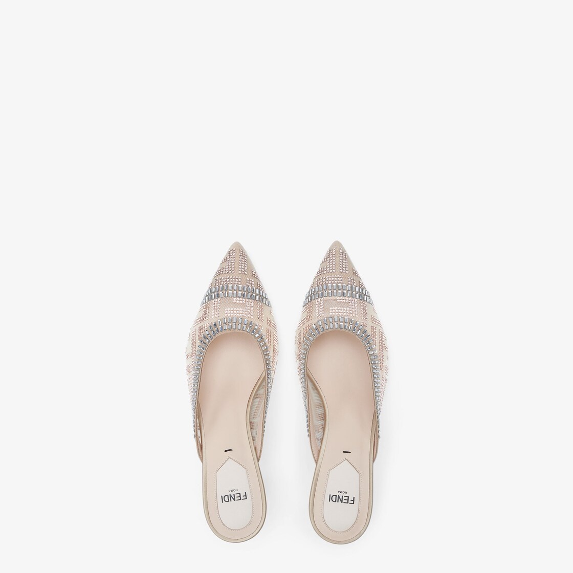 Medium heel sabots in nude mesh with rhinestone embroidery - 4