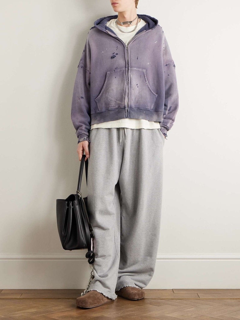 SAINT M×××××× Oversized Distressed Cotton-Jersey Zip-Up Hoodie outlook