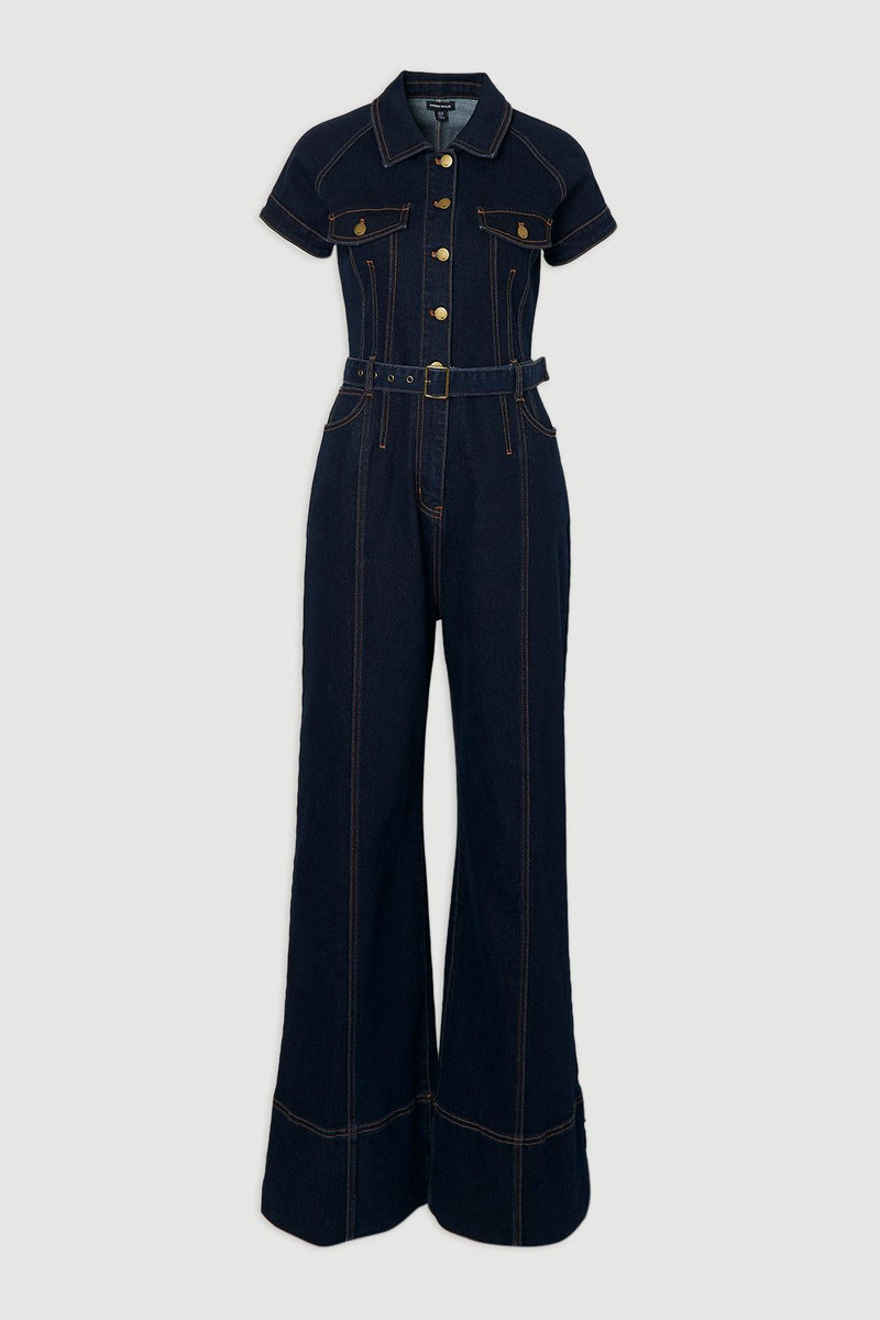 Denim Corset Waist Detail Wide Leg Jumpsuit 4
