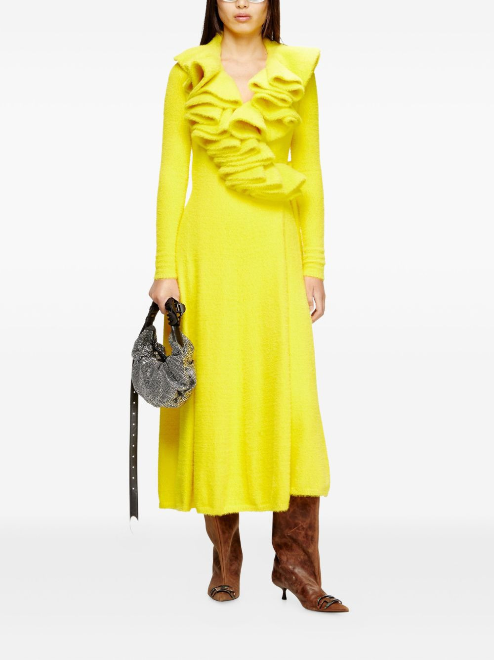 Fluffy ruffled-neck midi dress - 4