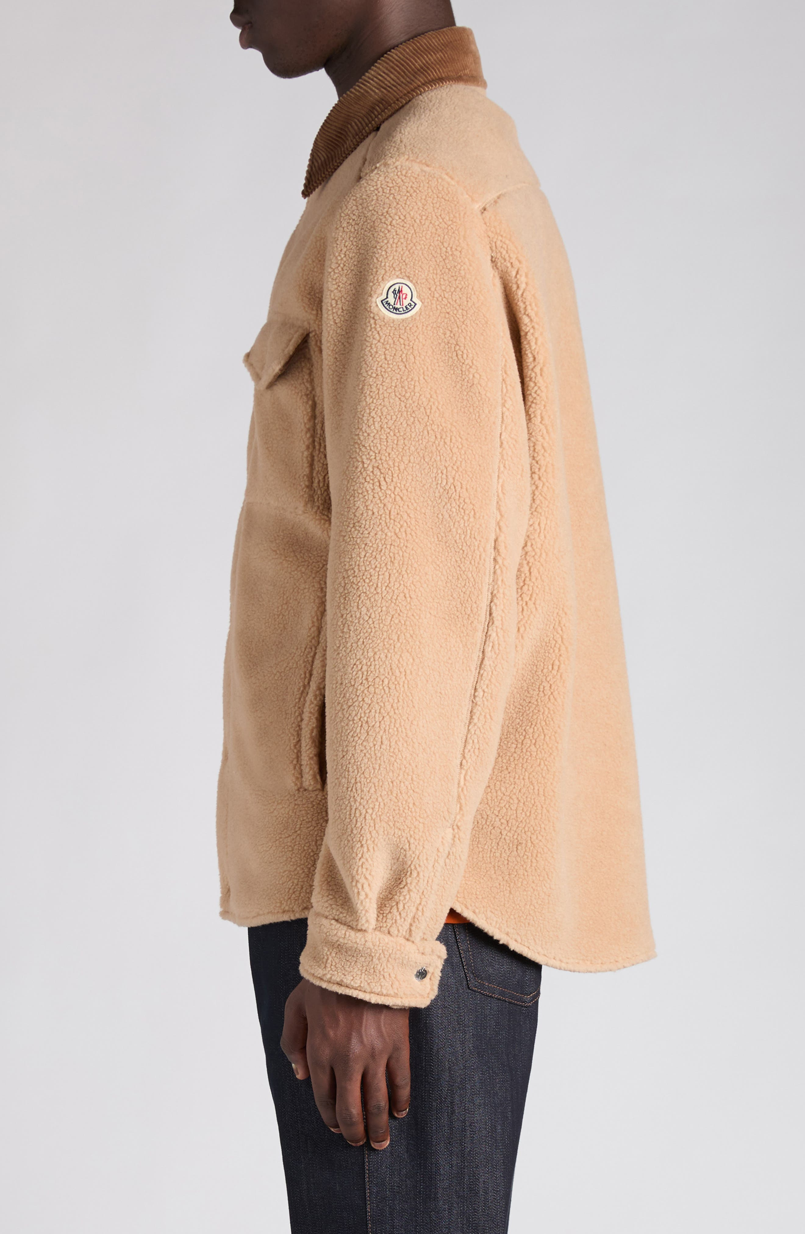 Moncler High Pile Fleece Shirt Jacket in Latte at Nordstrom - 3