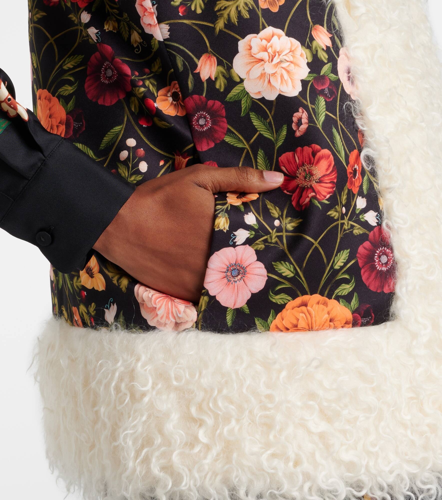 Folk floral faux fur-trimmed vest - 5