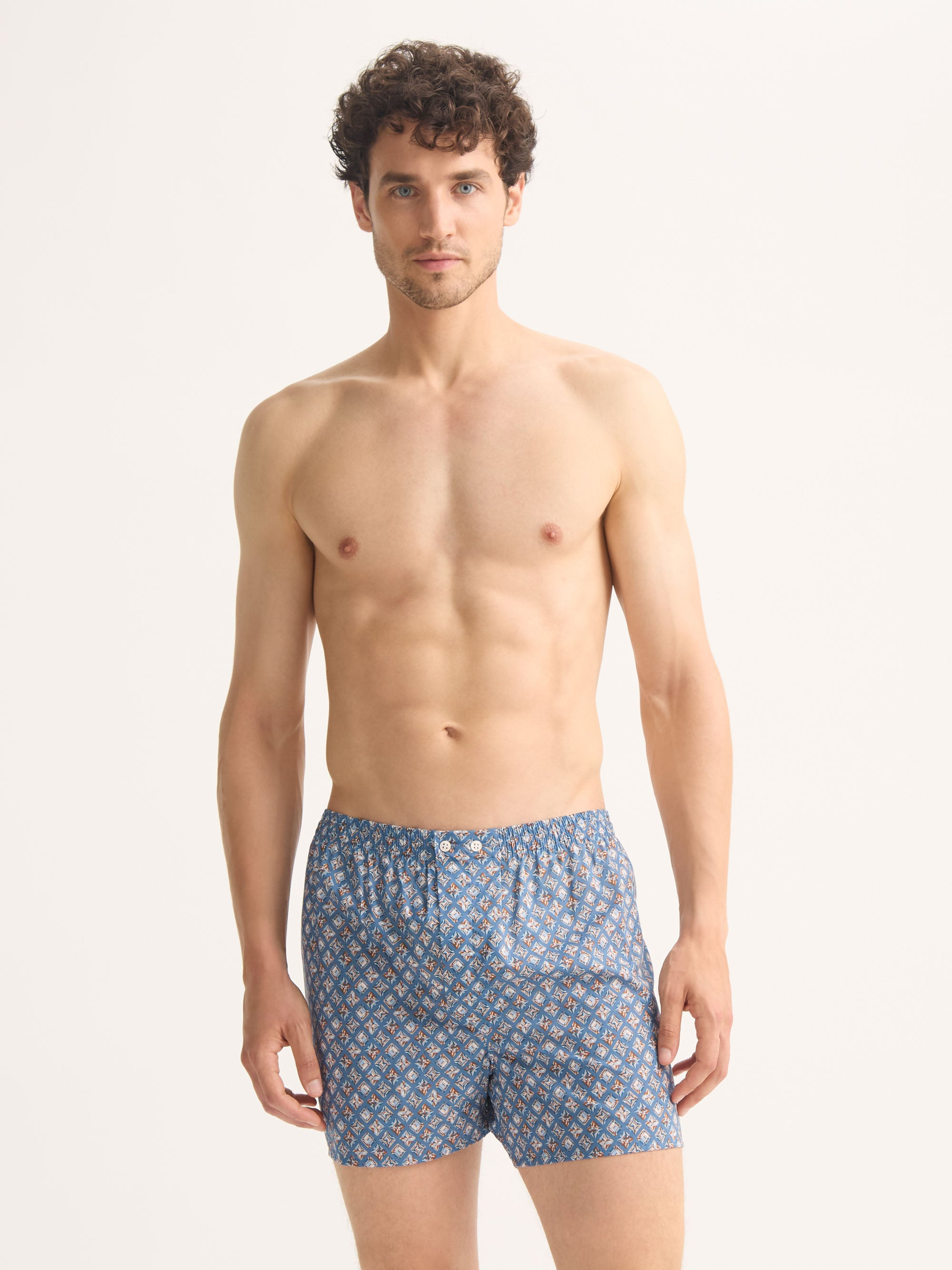 Men's Classic Fit Boxers Cotton Batiste Blue Multicolor Diamond Print - 4