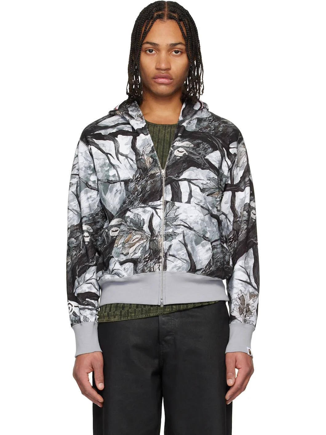 Gray Tree Edge Camo Shark Full Zip Hoodie - 1