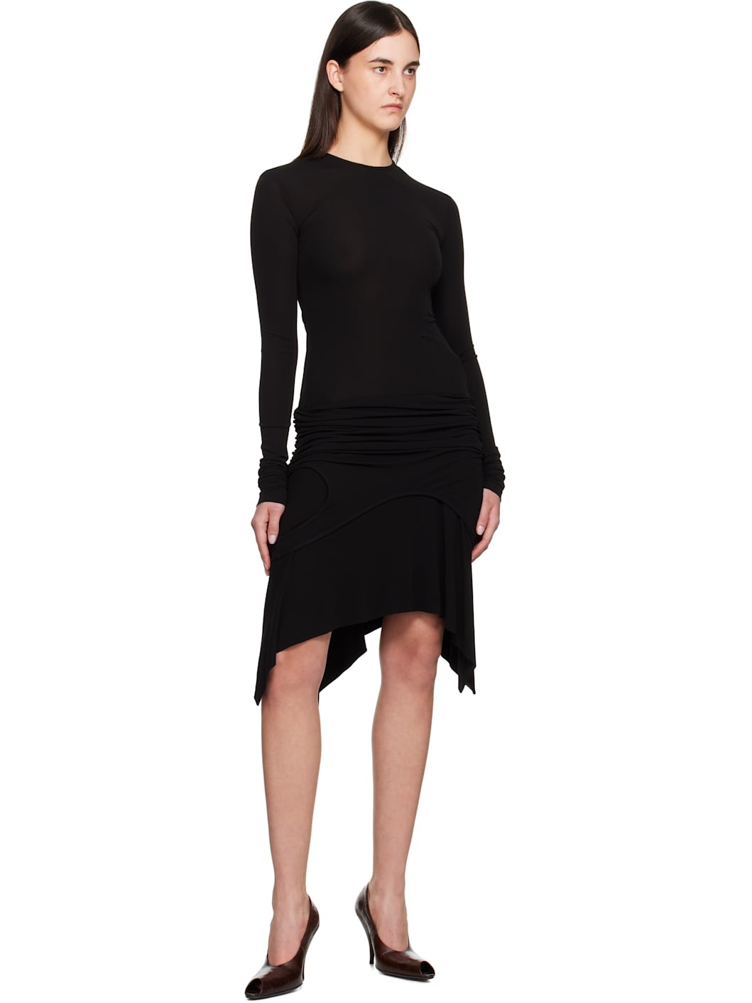Black Long Sleeve Midi Dress - 4