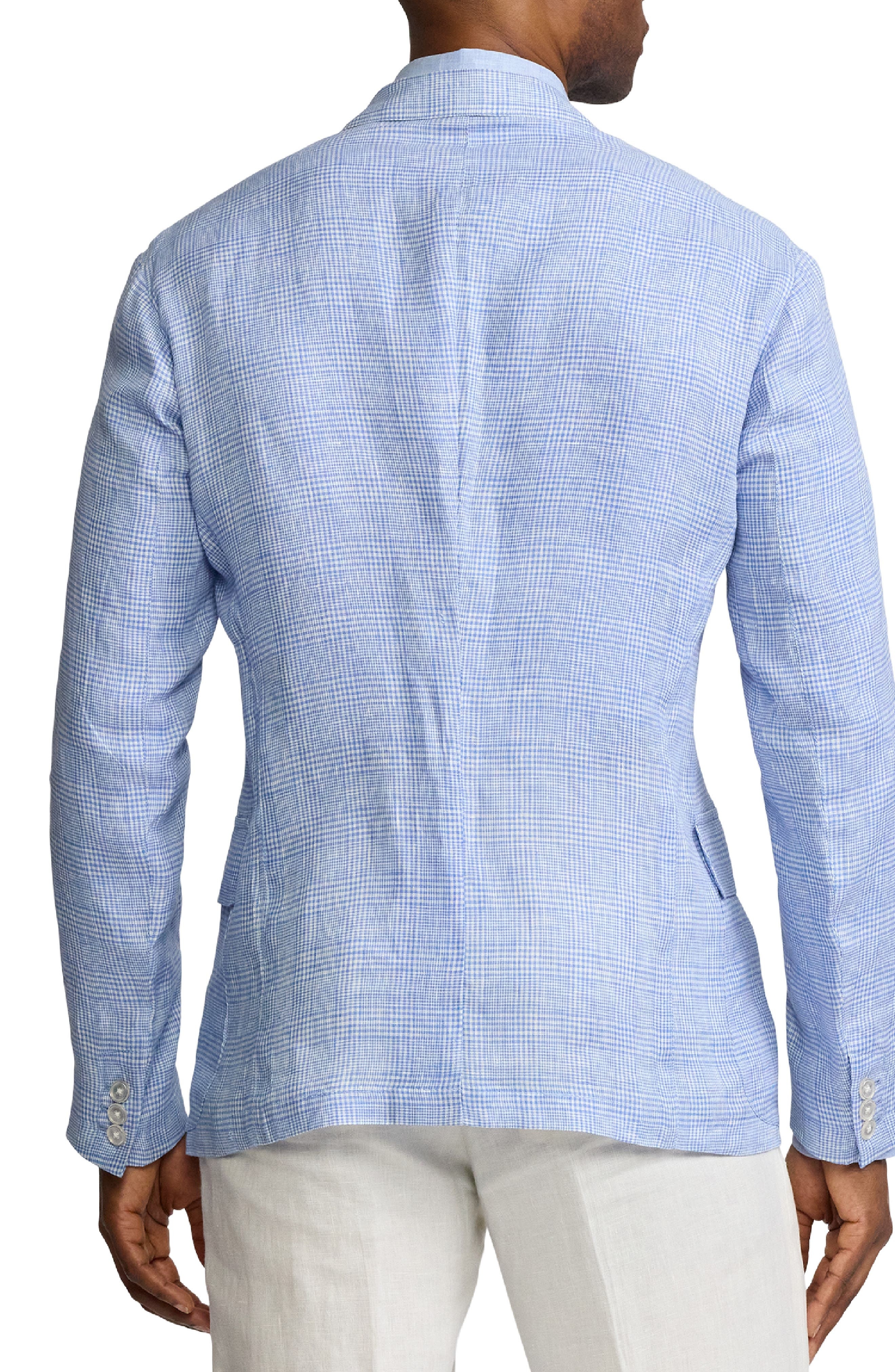Ralph Lauren Purple Label Glen Check Single Breasted Linen Sport Coat in Cornflower Blue/White at No - 2