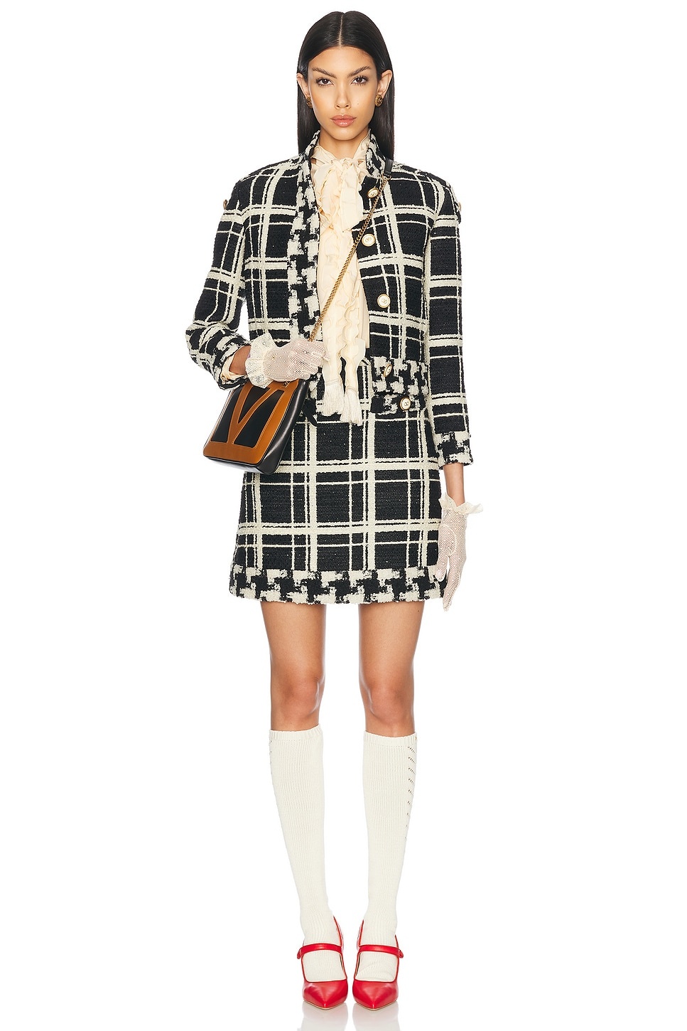 ジャケット VALENTINO Macro Check tweed caban Caban In Macro Check Tweed for Woman in Black/ivory