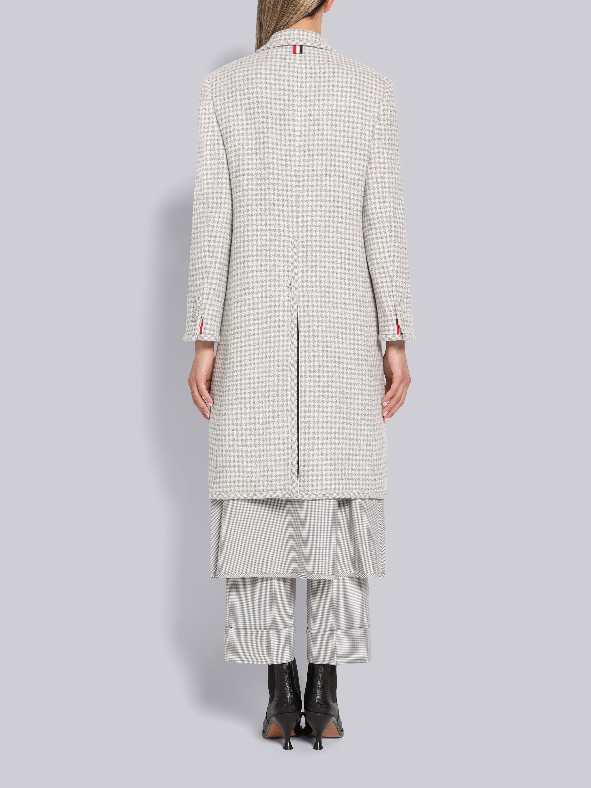 Houndstooth Cashmere Boucle Single Vent Overcoat - 3