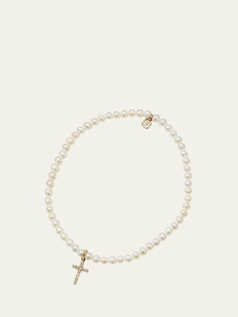 14k Diamond Cross & Pearl Bracelet 1