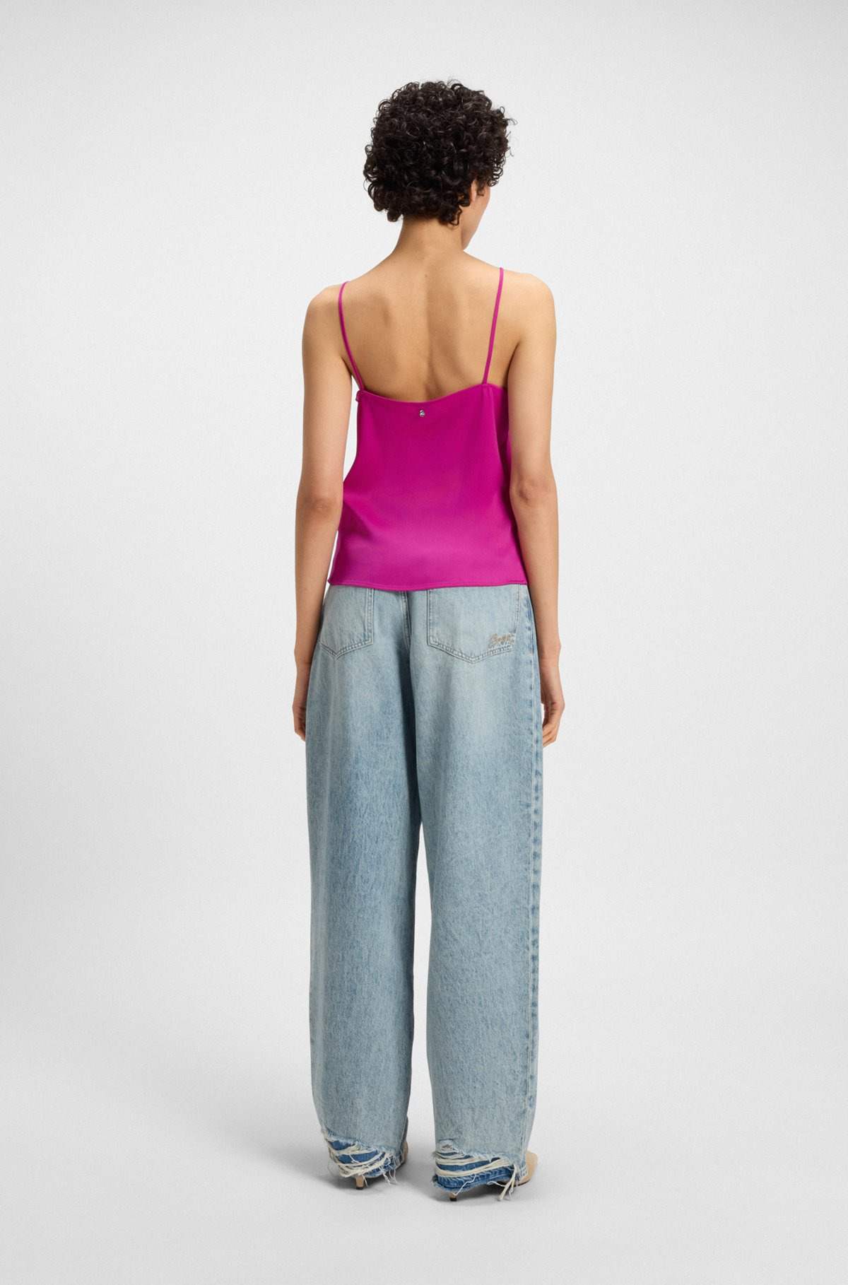 SATIN CAMISOLE TOP WITH GEORGETTE NECKLINE - 5