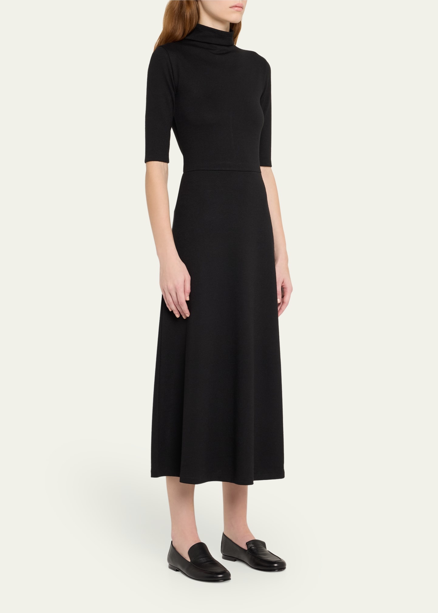 Elbow-Sleeve Turtleneck Midi Dress - 4