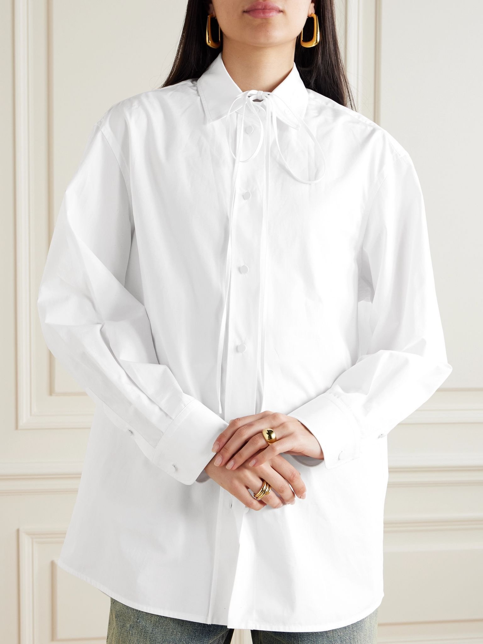 Oversized cotton-poplin shirt White - 3