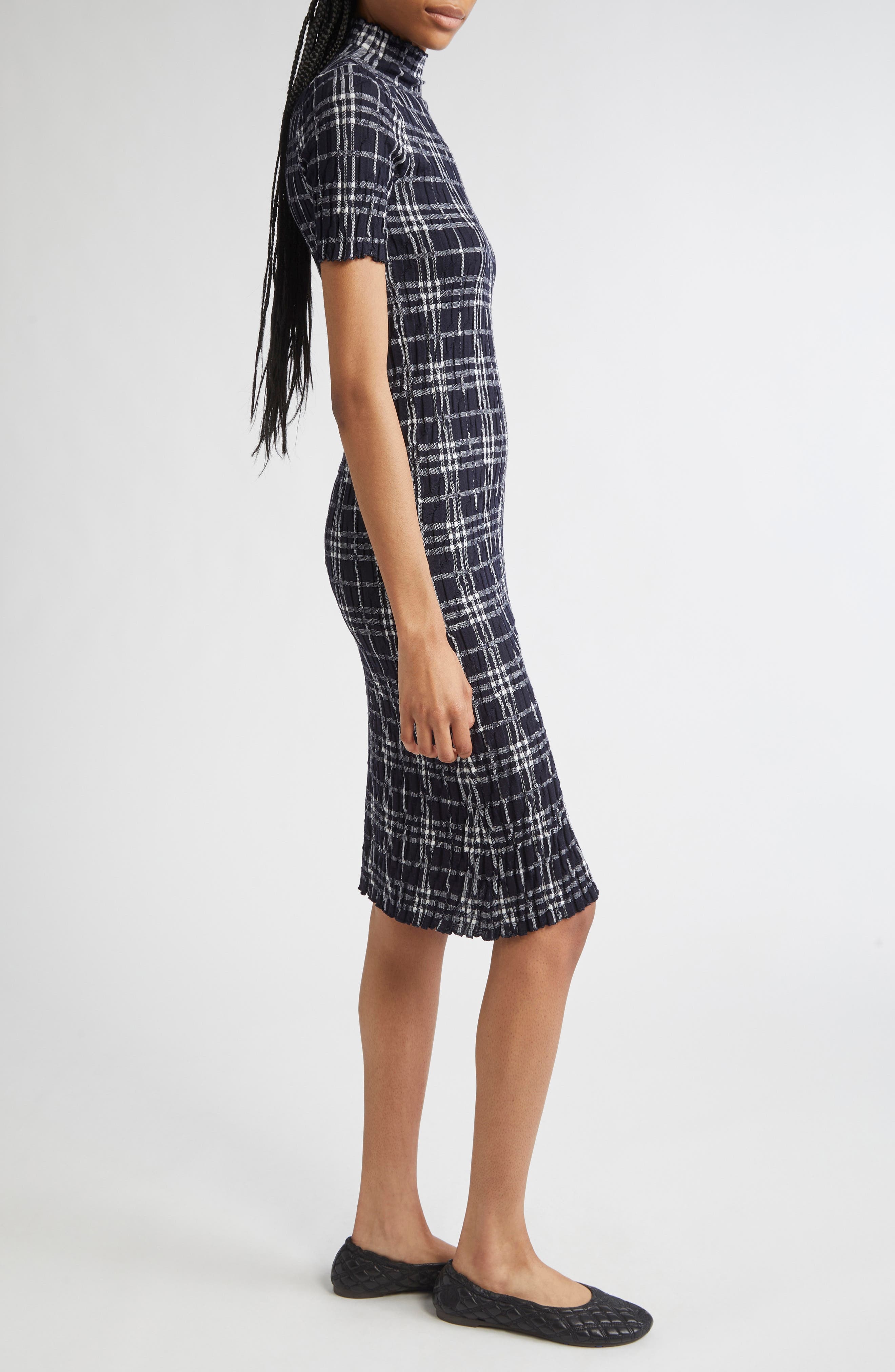 burberry Check Turtleneck Wool Blend Dress in Ink/Chalk at Nordstrom - 4