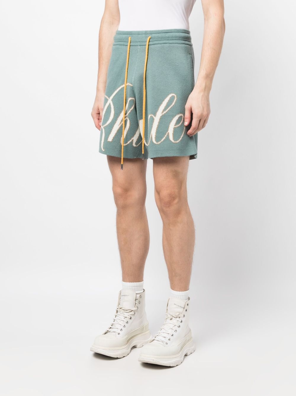 script-logo "Ivory/Sage" knitted shorts - 3