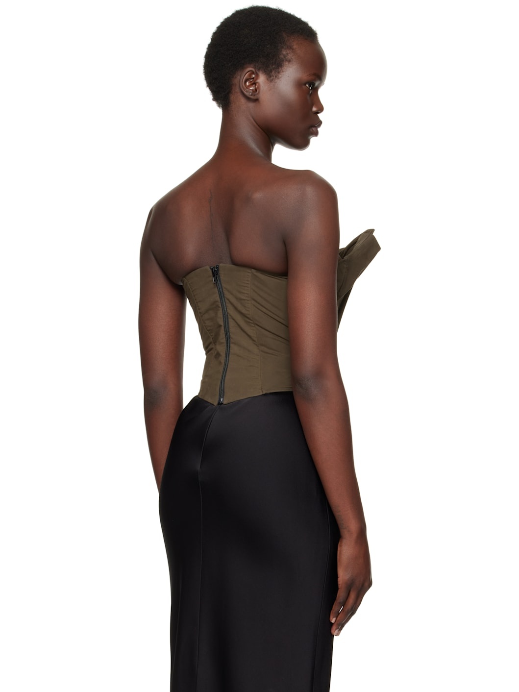Brown Draped Strapless Corset - 3