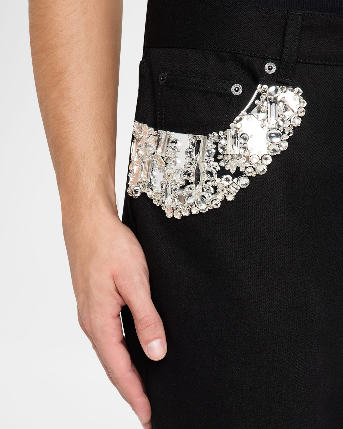 Men's Black Denim Slim Crystal-Trim Jeans - 5