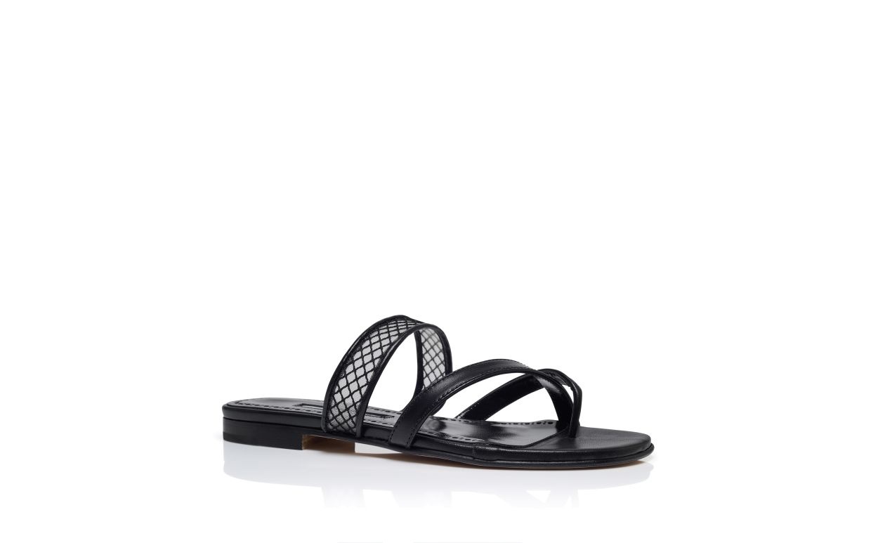 Black Nappa Leather Flat Sandals - 3