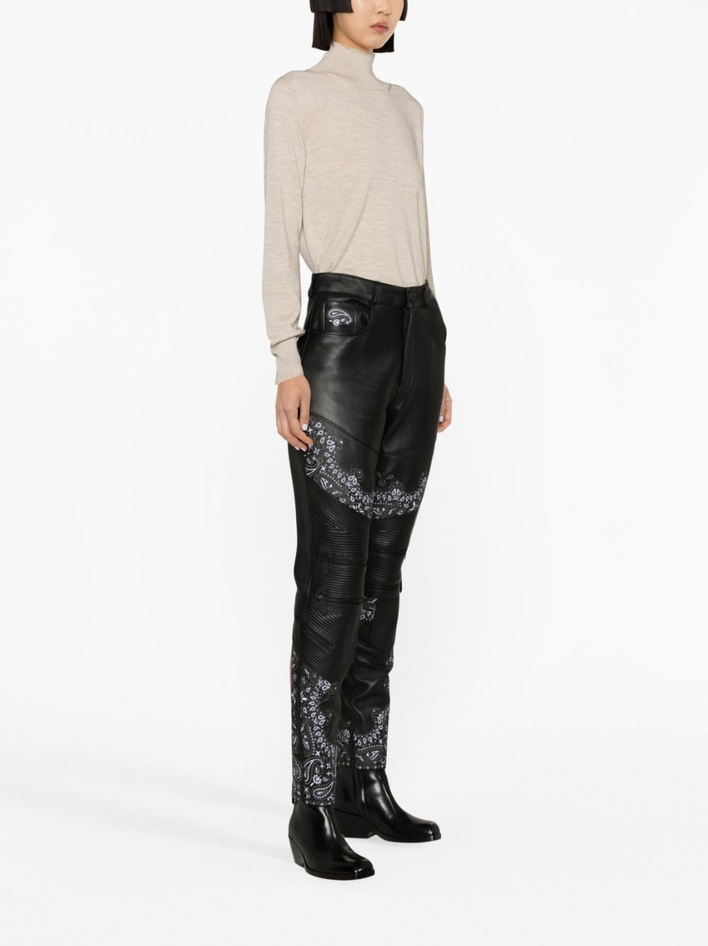 bandana-panelling skinny leather trousers - 3