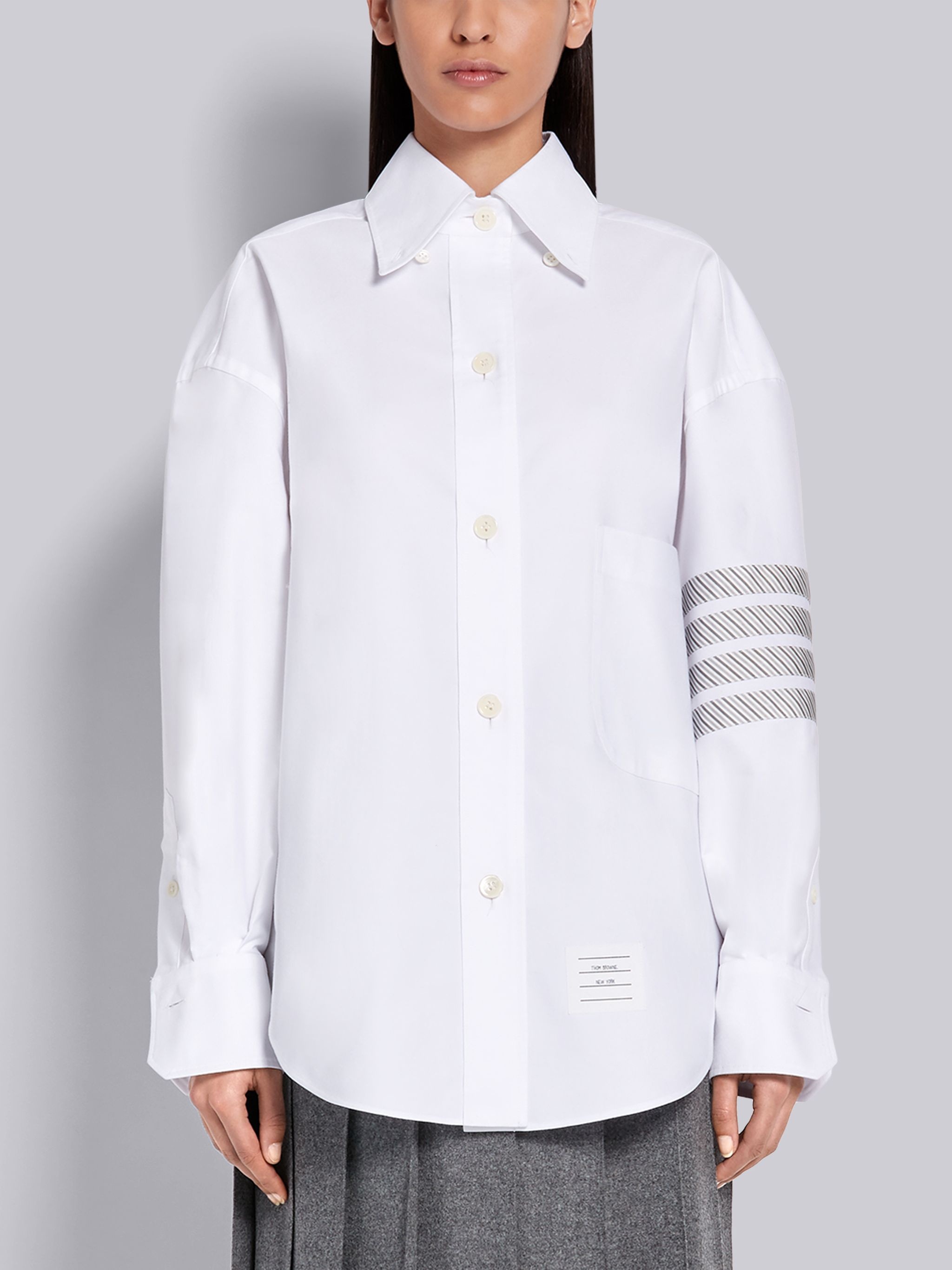 White Cotton Oxford Supersized 4-Bar Shirt - 1