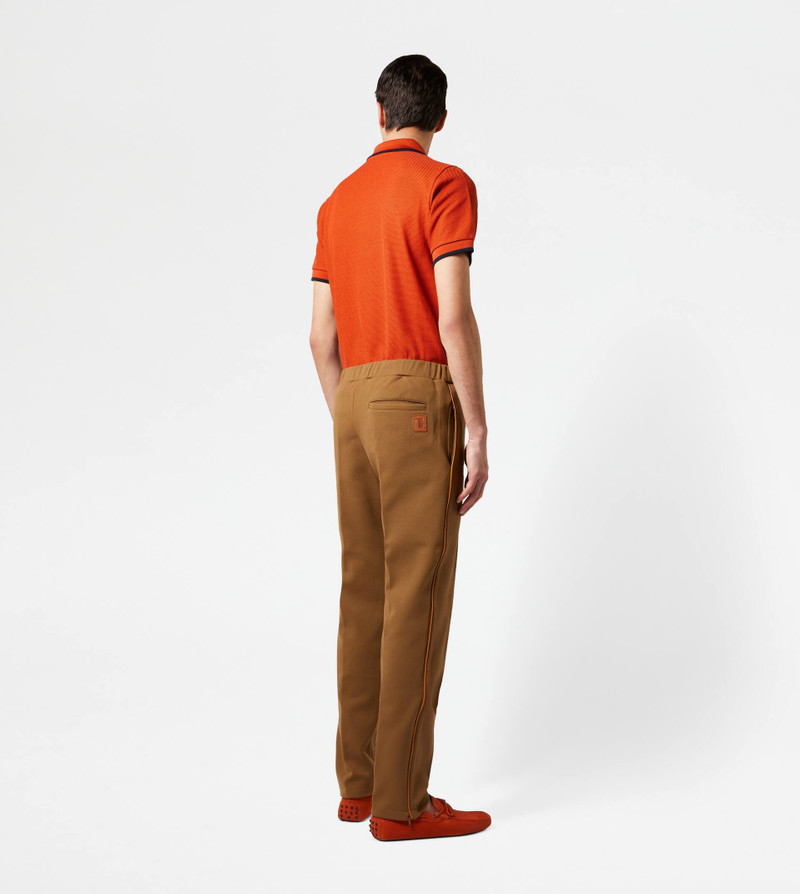 TROUSERS WITH LEATHER PIPING - BROWN 3